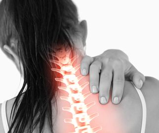 Digital composite of Highlighted spine of woman with neck pain-1